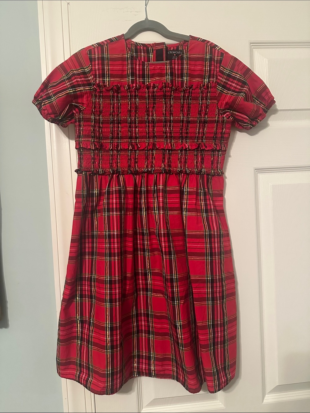 Crewcuts Red Plaid Smocked Puff-Sleeve Dress